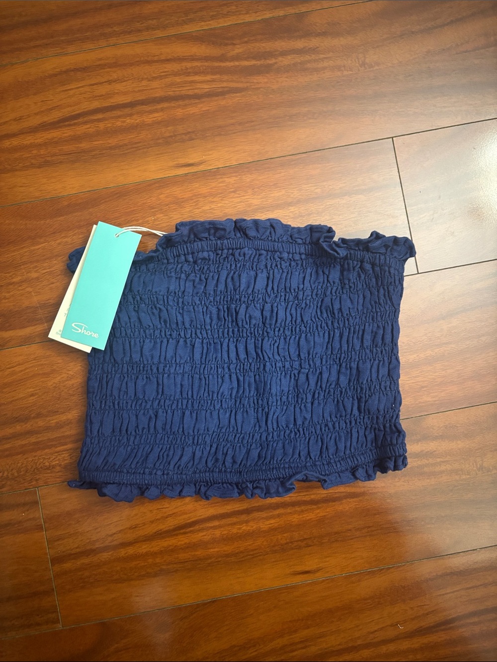 Shore Navy Smocked Strapless Crop Top